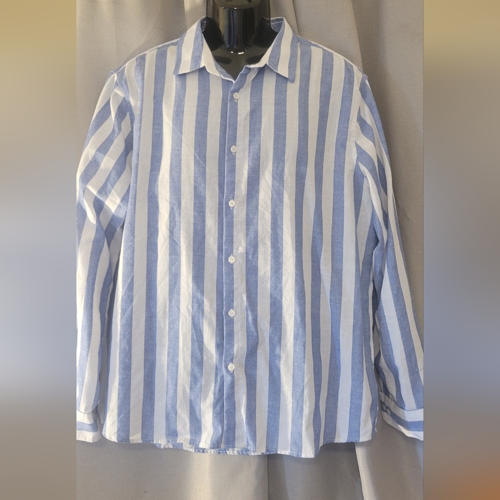 Classic Blue and White Striped Men's Shirt